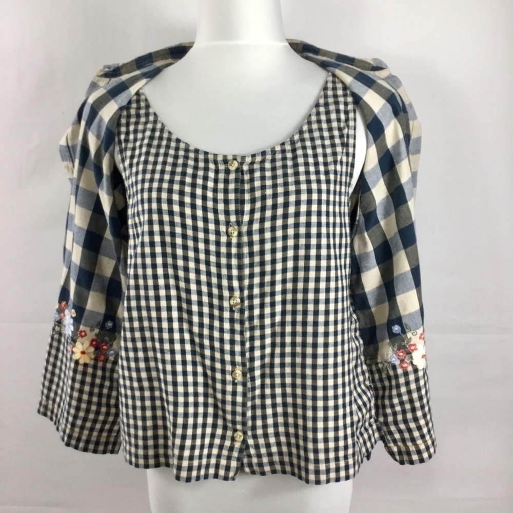 Vintage Cottagecore Buffalo Check Button Front Top Shirt Embroidered Size L - Picture 6 of 10